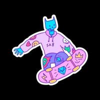 Hype Blue Skull Cat Charakter mit Pullover und Freestyle mit Skateboard, Illustration für T-Shirt, Aufkleber oder Bekleidungswaren. mit moderner Gekritzelkunst. vektor