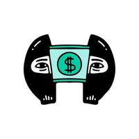 zwei Hälften des Mannes im Diebmaskenkopf mit Dollar darin. illustration für streetwear, t-shirt, poster, logo, aufkleber oder bekleidungswaren. Retro- und Pop-Art-Stil. vektor