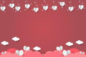vit hjärta på röd papper abstrakt bakgrund med himmel och linje design för papper skära valentines dag festival, mödrar dag, affisch hjärta, banderoller, gåva kort. vektor illustration. papper konst stil.