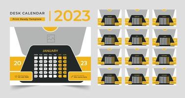 uppsättning skrivbord kalender 2023 mall kreativ design, 12 månader ingår, företags- skrivbord kalender vektor