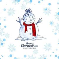 schöne festkarte der frohen weihnachten mit schneemann vektor