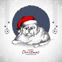 glad jul festival bakgrund med söt hund design vektor