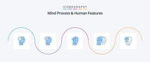 sinne bearbeta och mänsklig funktioner blå 5 ikon packa Inklusive planera. sinne. tror. charaktere. tänkande vektor
