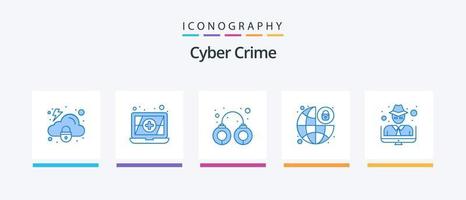 Cyber Crime Blue 5 Icon Pack inklusive Dieb. Hacker. Polizei. Vorhängeschloss. kreatives Symboldesign vektor