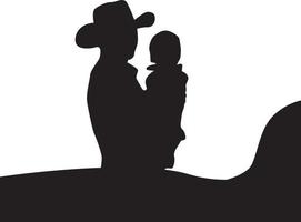 Silhouette eines Cowboy-Vaters, der einen Jungen hält vektor