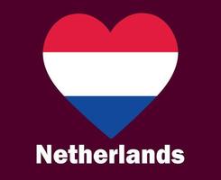 Niederlande Flagge Herz mit Namen Symbol Design Europa Fußballfinale Vektorgrafik der europäischen Länder Fußballmannschaften vektor