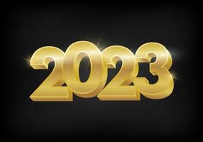 Lycklig ny 2023 år elegant guld djärv text med gnistra. logotyp design mall vektor