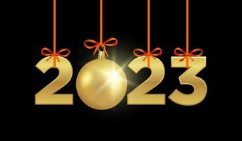2023 logotyp design med guld boll, lyx ny år firande baner med svart bakgrund vektor