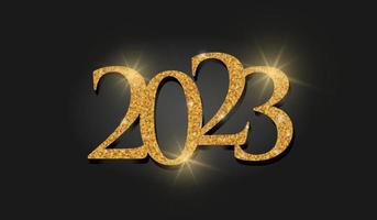 Lycklig ny 2023 år elegant och lyx guld text med ljus. logotyp design mall vektor