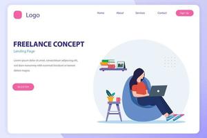 flaches design der arbeit von zu hause aus, freiberufliches konzept. flache Vektorvorlage geeignet für Web-Landing-Page, Hintergrund. vektor