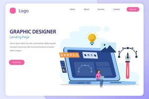 grafisk design begrepp. digital designers team teckning med penna på dator övervaka. platt vektor mall stil lämplig för webb landning sidor.
