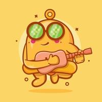 cooles gelbes Glockencharakter-Maskottchen, das Gitarre spielt, isolierter Cartoon im flachen Design vektor