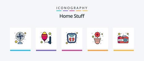 Home Stuff Line gefüllt 5 Icon Pack inklusive Design. Bett. Kühlschrank. Gefrierschrank. kreatives Symboldesign vektor