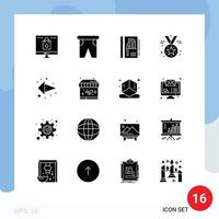 solides Glyphenpaket mit 16 universellen Symbolen für Medaillenabzeichen-Schwimmauszeichnungsbericht editierbare Vektordesign-Elemente vektor