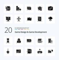 20 Spieldesign und Spielentwicklung Solid Glyph Icon Pack wie Shop Cart Master Game neu vektor