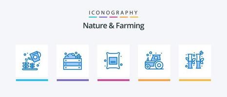 Natur und Landwirtschaft blau 5 Icon Pack inklusive Bambus. Landwirtschaft. Gemüse. Bauernhof. Weizen. kreatives Symboldesign vektor