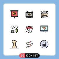 Stock Vector Icon Pack mit 9 Zeilen Zeichen und Symbolen für Regenschirm Wetter Büro Baum Blätter editierbare Vektordesign-Elemente