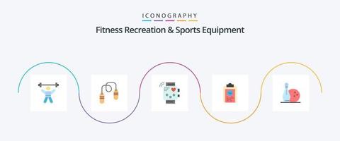 Fitness-Erholungs- und Sportgeräte Flat 5 Icon Pack inklusive Fortschritt. Coach. Springen. Zwischenablage. Herzschlag vektor