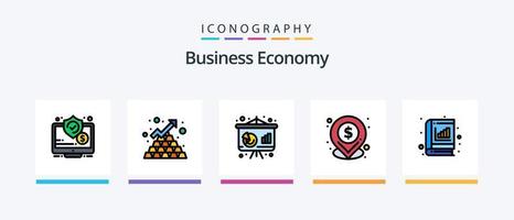 ekonomi linje fylld 5 ikon packa Inklusive företag. upp. tid. pengar. arbete. kreativ ikoner design vektor