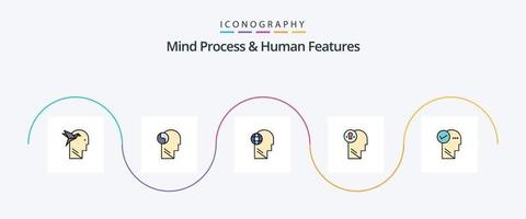 Mind Process und Human Features Line Filled Flat 5 Icon Pack inklusive Think. Idee. Geschäft. Kopf. denken vektor
