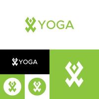 geometrisches Yoga-Logo. abstrakte Form. Yoga-Symbol und Silhouette. Vektorillustration. grüne, schwarze und weiße Farbe. vektor