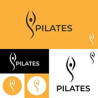 pilates logo.yoga kondition logotyp mall.vektor illustration.black, gul och vit Färg. vektor