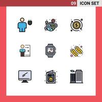 9 universelle Filledline-Flachfarben für Web- und mobile Anwendungen eingestellt Person Job Map Ausfahrt Entlassung editierbare Vektordesign-Elemente vektor