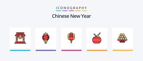 kinesisk ny år linje fylld 5 ikon packa Inklusive ny år. blomma. metall. kinesiska. ny år. kreativ ikoner design vektor