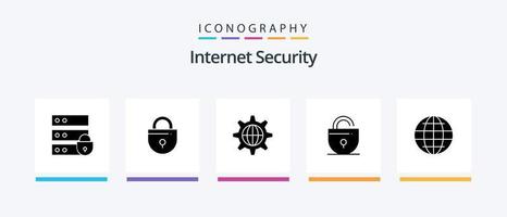 Internet Security Glyph 5 Icon Pack inklusive Globus. Internet. Sicherheit. Sicherheit. sperren. kreatives Symboldesign vektor