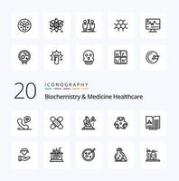 20 Symbolpaket für Biochemie und Medizin im Gesundheitswesen wie Labor für biologische medizinische Gefahren vektor