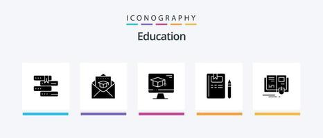 utbildning glyf 5 ikon packa Inklusive utbildning. penna. dator. kunskap. bok. kreativ ikoner design vektor