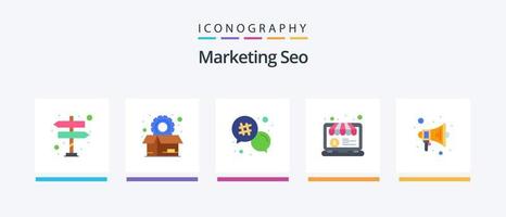 Marketing SEO Flat 5 Icon Pack inklusive Inhalt. online Shop. die Einstellungen. Geld. Botschaft. kreatives Symboldesign vektor