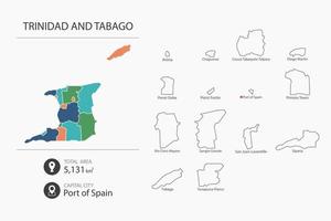 Karta av trinidad och tabago med detaljerad Land Karta. Karta element av städer, total områden och huvudstad. vektor