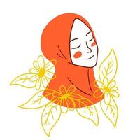 de skön muslim flicka med en blomma enkel illustration design vektor