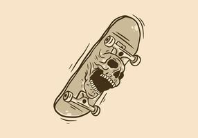 Vintage Kunstillustration eines Skateboards und des Schädels vektor