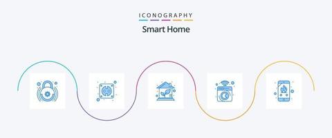 Smart Home Blue 5 Icon Pack inklusive Maschinenmaischen. Zuhause. Öko. Gerät. Haus vektor