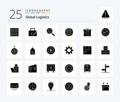global logistik 25 fast glyf ikon packa Inklusive låda. internet. global. plats. förstorande vektor