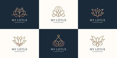 Luxus-Lotus-Logo-Set. linie kunststil abstraktes logo lotus, blumen, blume, natur. Premium-Vektor vektor