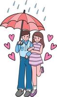 hand dragen par man och kvinna innehav händer i de regn illustration vektor