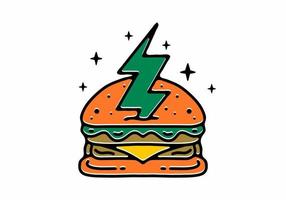 Illustrationsdesign des Burger- und Donnertattoos vektor