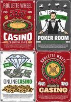 Casino-Glücksroulette und Croupier-Retro-Poster vektor