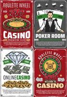 kasino förmögenhet roulett och croupier retro posters vektor