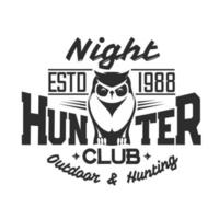 Hunter Club T-Shirt mit Aufdruck, wilder Eulenvogel vektor