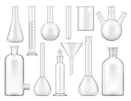 becher, reagenzgläser und chemische flaschen isoliert vektor