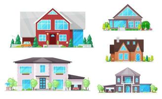 Haus, Haus, Hüttengebäude mit Dächern, Fenstern vektor