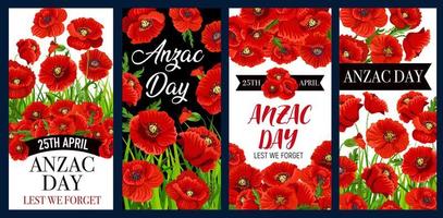 anzac dag vallmo banderoller av minne årsdag vektor