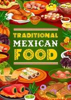 mexikansk mat, vegetabiliska och kött restaurang maträtter vektor