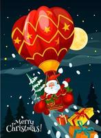 weihnachtskarte von santa mit geschenk im luftballon vektor