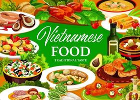 vietnamesische Gerichte mit Reis, Gemüse, Fleisch, Fisch vektor