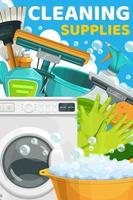 hushållsarbete och rengöring service leveranser affisch vektor